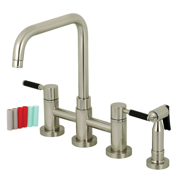 Kingston Brass KS8288DKLBS 2-Handle Bridge Kitchen Faucet W/ Brass Side Sprayer, Nickl KS8288DKLBS - main
